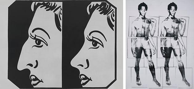 [left] Warhol, Before and After, 4, 1962. Whitney Museum [right] Warhol, Portrait of Jean-Michel as David, 1984. Private Collection, Artwork: © 2021 The Andy Warhol Foundation for the Visual Arts, Inc. / Licensed by Artists Rights Society (ARS), New York